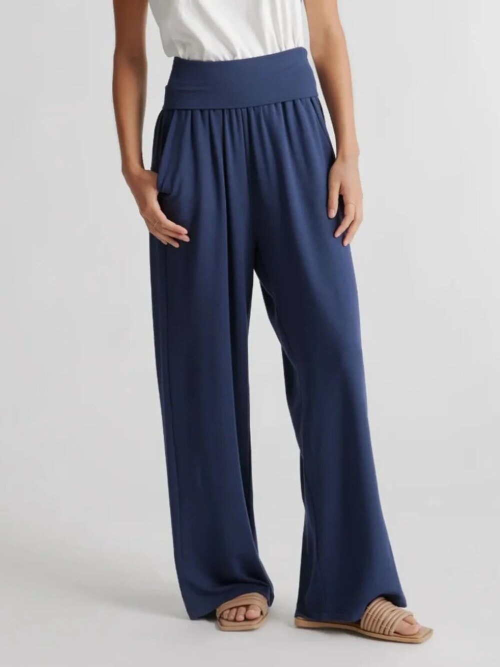 Quince Dark Blue French Terry Modal Wide Leg Pants